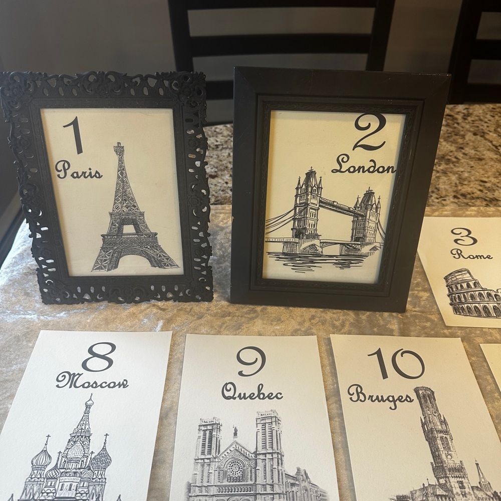 Elegant Wedding Table number set of 15